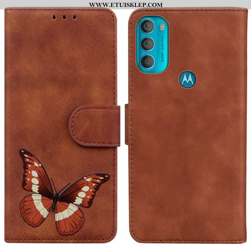 Etui Folio do Moto G71 5G Motyl Dotykający Skóry